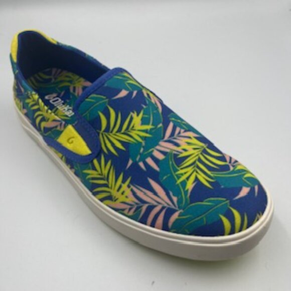NEW Olukai Blue Aloha Floral Mens Sneakers Size 10 Lae’ahi Pa’L Slip On shoes - Picture 1 of 11